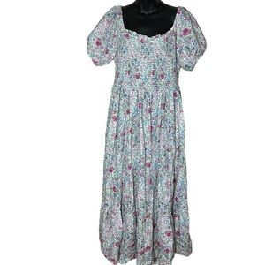 April Cornell maxi floral smock milkmaid prairie cottagecore size 8 10 12 14